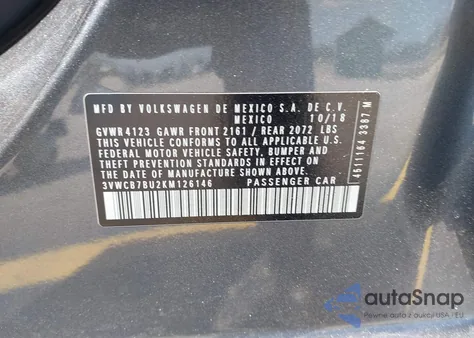 2019 Volkswagen Jetta 1.4T R-Line/1.4T S/1.4T Se из США, поврежденный, VIN 3VWCB7BU2KM126146